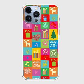 Чехол для iPhone 13 Pro Max с принтом Новогодний коллаж в Курске,  |  | белый | боров | варежки | год | голова | горошек | дед | дерево | домашняя | елка | животное | зима | кабан | клаус | красная | мороз | новый го | ноты | олень | поросенок | пятачок | с новым годом | санта