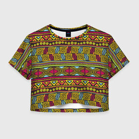 Женская футболка 3D укороченная с принтом Этнический орнамент в Курске, 100% полиэстер | круглая горловина, длина футболки до линии талии, рукава с отворотами | африка | геометрия | индия | орнамент | узор | этно
