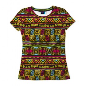 Женская футболка 3D с принтом Этнический орнамент в Курске, 100% полиэфир ( синтетическое хлопкоподобное полотно) | прямой крой, круглый вырез горловины, длина до линии бедер | африка | геометрия | индия | орнамент | узор | этно
