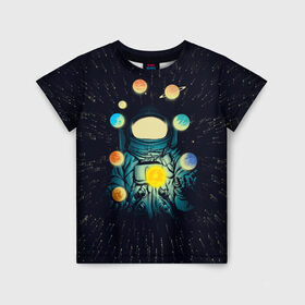 Детская футболка 3D с принтом Космический жонглер в Курске, 100% гипоаллергенный полиэфир | прямой крой, круглый вырез горловины, длина до линии бедер, чуть спущенное плечо, ткань немного тянется | астронавт | венера | вселенная | галактика | звезда | земля | космонавт | космос | марс | меркурий | планеты | сатурн | свет | скафандр | солнце | стекло | тени | уран | юпитер
