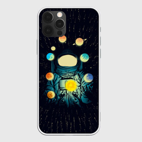 Чехол для iPhone 12 Pro с принтом Космический жонглер в Курске, силикон | область печати: задняя сторона чехла, без боковых панелей | астронавт | венера | вселенная | галактика | звезда | земля | космонавт | космос | марс | меркурий | планеты | сатурн | свет | скафандр | солнце | стекло | тени | уран | юпитер