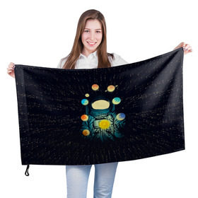 Флаг 3D с принтом Космический жонглер в Курске, 100% полиэстер | плотность ткани — 95 г/м2, размер — 67 х 109 см. Принт наносится с одной стороны | астронавт | венера | вселенная | галактика | звезда | земля | космонавт | космос | марс | меркурий | планеты | сатурн | свет | скафандр | солнце | стекло | тени | уран | юпитер
