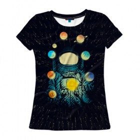 Женская футболка 3D с принтом Космический жонглер в Курске, 100% полиэфир ( синтетическое хлопкоподобное полотно) | прямой крой, круглый вырез горловины, длина до линии бедер | астронавт | венера | вселенная | галактика | звезда | земля | космонавт | космос | марс | меркурий | планеты | сатурн | свет | скафандр | солнце | стекло | тени | уран | юпитер