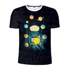 Мужская футболка 3D спортивная с принтом Космический жонглер в Курске, 100% полиэстер с улучшенными характеристиками | приталенный силуэт, круглая горловина, широкие плечи, сужается к линии бедра | астронавт | венера | вселенная | галактика | звезда | земля | космонавт | космос | марс | меркурий | планеты | сатурн | свет | скафандр | солнце | стекло | тени | уран | юпитер