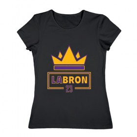 Женская футболка хлопок с принтом Lebron - Lakers в Курске, 100% хлопок | прямой крой, круглый вырез горловины, длина до линии бедер, слегка спущенное плечо | 