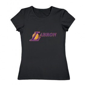 Женская футболка хлопок с принтом Lakers - Lebron в Курске, 100% хлопок | прямой крой, круглый вырез горловины, длина до линии бедер, слегка спущенное плечо | 