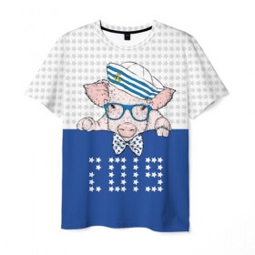 Мужская футболка 3D с принтом Морячок 2019 в Курске, 100% полиэфир | прямой крой, круглый вырез горловины, длина до линии бедер | 2019 | бабочка | боров | галстук | год | голова | домашняя | животное | звезды | кабан | матрос | мороз | моряк | морячок | новый год | очки | подарок | поздравление | полосатая | поросенок | праздник