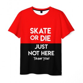 Мужская футболка 3D с принтом SKATE OR DIE в Курске, 100% полиэфир | прямой крой, круглый вырез горловины, длина до линии бедер | skate | sport | гонка | скейт | скейтер | спорт | спортивный | череп