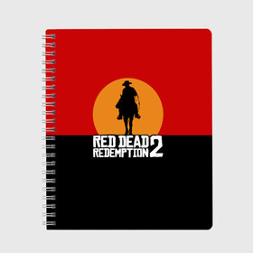 Тетрадь с принтом Red Dead Redemption 2 в Курске, 100% бумага | 48 листов, плотность листов — 60 г/м2, плотность картонной обложки — 250 г/м2. Листы скреплены сбоку удобной пружинной спиралью. Уголки страниц и обложки скругленные. Цвет линий — светло-серый
 | game | rdr2 | red dead redemption 2 | rockstar studios | игры