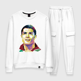 Женский костюм хлопок с принтом Ronaldo в Курске, 100% хлопок | на свитшоте круглая горловина, мягкая резинка по низу. Брюки заужены к низу, на них два вида карманов: два 
