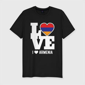 Мужская футболка хлопок Slim с принтом Love Armenia в Курске, 92% хлопок, 8% лайкра | приталенный силуэт, круглый вырез ворота, длина до линии бедра, короткий рукав | Тематика изображения на принте: 