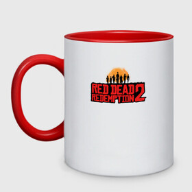 Кружка двухцветная с принтом Red Dead Redemption 2 в Курске, керамика | объем — 330 мл, диаметр — 80 мм. Цветная ручка и кайма сверху, в некоторых цветах — вся внутренняя часть | game | rdr2 | red dead redemption 2 | rockstar studios | игры
