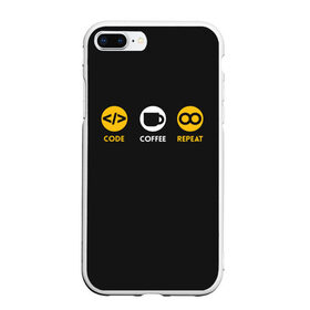 Чехол для iPhone 7Plus/8 Plus матовый с принтом Code Coffee Repeat в Курске, Силикон | Область печати: задняя сторона чехла, без боковых панелей | admin | administrator | calm | code | coder | coding | engineer | job | keep | programmer | администратор | айти | инженер | код | кодинг | программа | программист | профессия | сисадмин