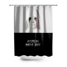 Штора 3D для ванной с принтом American Horror Story в Курске, 100% полиэстер | плотность материала — 100 г/м2. Стандартный размер — 146 см х 180 см. По верхнему краю — пластиковые люверсы для креплений. В комплекте 10 пластиковых колец | ahs | american horror story | американская история ужасов | демон | краска | лицо | макияж | монашка | черные глаза