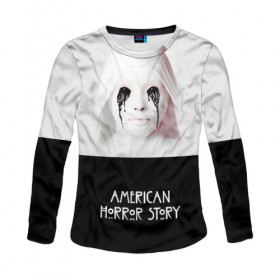 Женский лонгслив 3D с принтом American Horror Story в Курске, 100% полиэстер | длинные рукава, круглый вырез горловины, полуприлегающий силуэт | ahs | american horror story | американская история ужасов | демон | краска | лицо | макияж | монашка | черные глаза