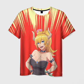 Мужская футболка 3D с принтом Bowsette в Курске, 100% полиэфир | прямой крой, круглый вырез горловины, длина до линии бедер | Тематика изображения на принте: 