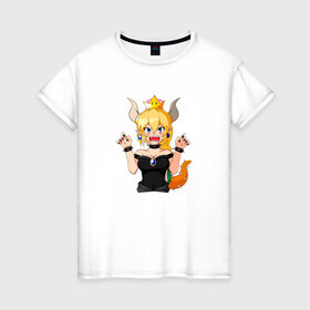 Женская футболка хлопок с принтом Bowsette в Курске, 100% хлопок | прямой крой, круглый вырез горловины, длина до линии бедер, слегка спущенное плечо | Тематика изображения на принте: 