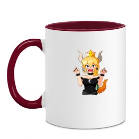 Кружка двухцветная с принтом Bowsette в Курске, керамика | объем — 330 мл, диаметр — 80 мм. Цветная ручка и кайма сверху, в некоторых цветах — вся внутренняя часть | Тематика изображения на принте: 