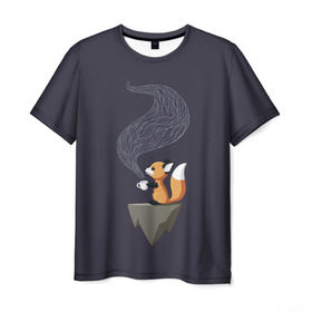 Мужская футболка 3D с принтом Coffee Fox в Курске, 100% полиэфир | прямой крой, круглый вырез горловины, длина до линии бедер | coffee | cute | fox | foxes | ginger | tail | забавная | кофе | кофеёк | кофеёчек | лис | лиса | лисица | лисицы | лисичка | лисички | лисы | милая | рыжая | рыжие | смешная | фыр | хвост | хвосты