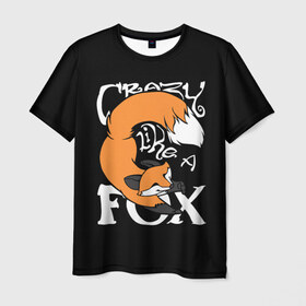 Мужская футболка 3D с принтом Crazy Like a Fox в Курске, 100% полиэфир | прямой крой, круглый вырез горловины, длина до линии бедер | crazy | cute | fox | foxes | ginger | like | tail | безумие | безумная | забавная | лис | лиса | лисица | лисицы | лисичка | лисички | лисы | милая | рыжая | рыжие | смешная | фыр | хвост | хвосты