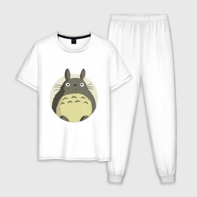 Мужская пижама хлопок с принтом Totoro в Курске, 100% хлопок | брюки и футболка прямого кроя, без карманов, на брюках мягкая резинка на поясе и по низу штанин
 | forest | friend | ghibli | japan | keeper | nature | neigbor | neighbour | totoro | анимация | аниме | гибли | дерево | друг | животные | лес | любовь | милый | мир | миядзаки | мульт | мультфильм | природа | сосед | тоторо | хранитель