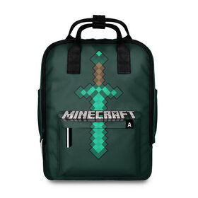 Женский рюкзак 3D с принтом Меч Minecraft в Курске, 100% полиэстер | лямки с регулируемой длиной, сверху ручки, чтобы рюкзак нести как сумку. Основное отделение закрывается на молнию, как и внешний карман. Внутри два дополнительных кармана, один из которых закрывается на молнию. По бокам два дополнительных кармашка, куда поместится маленькая бутылочка
 | craft | creeper | enderman | mine | minecraft | miner | online | skeleton | sword | tnt | world | zombie | динамит | зомби | игра | игры | кирка | крипер | майнер | майнкрафт | меч | мир | онлайн | скелетон