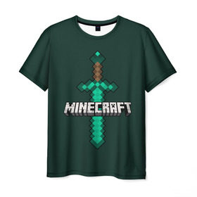 Мужская футболка 3D с принтом Меч Minecraft в Курске, 100% полиэфир | прямой крой, круглый вырез горловины, длина до линии бедер | craft | creeper | enderman | mine | minecraft | miner | online | skeleton | sword | tnt | world | zombie | динамит | зомби | игра | игры | кирка | крипер | майнер | майнкрафт | меч | мир | онлайн | скелетон