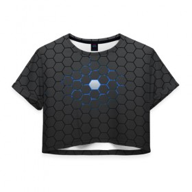 Женская футболка 3D укороченная с принтом Гексагон в Курске, 100% полиэстер | круглая горловина, длина футболки до линии талии, рукава с отворотами | hexagon | metal | pattern | steel | гексагон | метал | паттерн | сталь | текстуры | шестиугольник