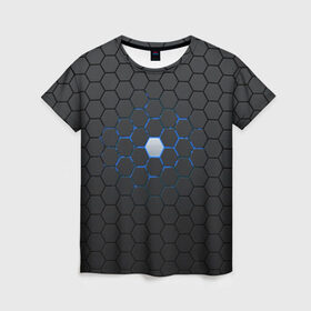 Женская футболка 3D с принтом Гексагон в Курске, 100% полиэфир ( синтетическое хлопкоподобное полотно) | прямой крой, круглый вырез горловины, длина до линии бедер | hexagon | metal | pattern | steel | гексагон | метал | паттерн | сталь | текстуры | шестиугольник