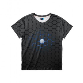 Детская футболка 3D с принтом Гексагон в Курске, 100% гипоаллергенный полиэфир | прямой крой, круглый вырез горловины, длина до линии бедер, чуть спущенное плечо, ткань немного тянется | hexagon | metal | pattern | steel | гексагон | метал | паттерн | сталь | текстуры | шестиугольник