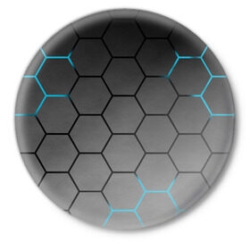 Значок с принтом Плиты с Энергией в Курске,  металл | круглая форма, металлическая застежка в виде булавки | hexagon | metal | pattern | steel | броня | гексагон | метал | плиты | сталь | текстура