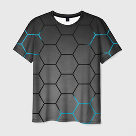 Мужская футболка 3D с принтом Плиты с Энергией в Курске, 100% полиэфир | прямой крой, круглый вырез горловины, длина до линии бедер | Тематика изображения на принте: hexagon | metal | pattern | steel | броня | гексагон | метал | плиты | сталь | текстура