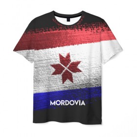 Мужская футболка 3D с принтом MORDOVIA(Мордовия) в Курске, 100% полиэфир | прямой крой, круглый вырез горловины, длина до линии бедер | Тематика изображения на принте: urban | город | мир | мордовия | путешествие | символика | страны | флаг
