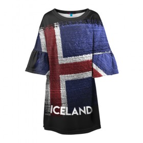 Детское платье 3D с принтом Iceland(Исландия) в Курске, 100% полиэстер | прямой силуэт, чуть расширенный к низу. Круглая горловина, на рукавах — воланы | iceland | urban | город | мир | путешествие | символика | страны | флаг