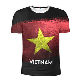 Мужская футболка 3D спортивная с принтом VIETNAM(Вьетнам) в Курске, 100% полиэстер с улучшенными характеристиками | приталенный силуэт, круглая горловина, широкие плечи, сужается к линии бедра | urban | vietnam | город | мир | путешествие | символика | страны | флаг
