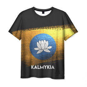Мужская футболка 3D с принтом Калмыкия(Kalmykia) в Курске, 100% полиэфир | прямой крой, круглый вырез горловины, длина до линии бедер | Тематика изображения на принте: urban | город | мир | путешествие | символика | страны | флаг