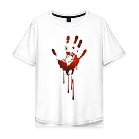Мужская футболка хлопок Oversize с принтом Отпечаток руки в Курске, 100% хлопок | свободный крой, круглый ворот, “спинка” длиннее передней части | halloween | костюм на хэллоуин | кровавая рука | кровавый отпечаток | кровь | рисунок кровью | футболка для хэллоуина | хэллоуин