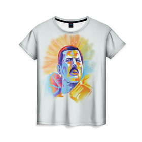Женская футболка 3D с принтом Freddie Mercury в Курске, 100% полиэфир ( синтетическое хлопкоподобное полотно) | прямой крой, круглый вырез горловины, длина до линии бедер | freddie mercury | queen | фредди меркьюри