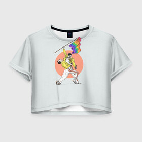 Женская футболка 3D укороченная с принтом Freddi в Курске, 100% полиэстер | круглая горловина, длина футболки до линии талии, рукава с отворотами | freddie mercury | queen | фредди меркьюри