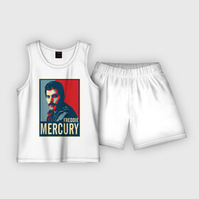 Детская пижама с шортами хлопок с принтом Freddie Mercury в Курске,  |  | Тематика изображения на принте: freddie mercury | queen | фредди меркьюри