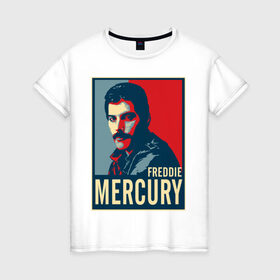 Женская футболка хлопок с принтом Freddie Mercury в Курске, 100% хлопок | прямой крой, круглый вырез горловины, длина до линии бедер, слегка спущенное плечо | freddie mercury | queen | фредди меркьюри