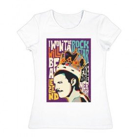 Женская футболка хлопок с принтом Queen в Курске, 100% хлопок | прямой крой, круглый вырез горловины, длина до линии бедер, слегка спущенное плечо | freddie mercury | queen | фредди меркьюри
