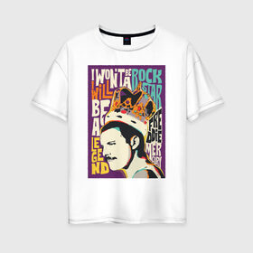 Женская футболка хлопок Oversize с принтом Queen в Курске, 100% хлопок | свободный крой, круглый ворот, спущенный рукав, длина до линии бедер
 | freddie mercury | queen | фредди меркьюри