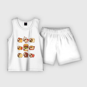 Детская пижама с шортами хлопок с принтом Мопсы в Курске,  |  | fastfood | pug | бургер | еда | кола | пицца | собака | фастфуд | хотдог | чипсы | шаурма