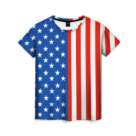 Женская футболка 3D с принтом Американский Флаг в Курске, 100% полиэфир ( синтетическое хлопкоподобное полотно) | прямой крой, круглый вырез горловины, длина до линии бедер | америка | вашингтон | звезды | патриот | сша | трамп | триколор
