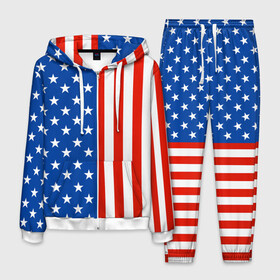 Мужской костюм 3D с принтом Американский Флаг в Курске, 100% полиэстер | Манжеты и пояс оформлены тканевой резинкой, двухслойный капюшон со шнурком для регулировки, карманы спереди | америка | вашингтон | звезды | патриот | сша | трамп | триколор