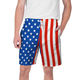 Мужские шорты 3D с принтом Американский Флаг в Курске,  полиэстер 100% | прямой крой, два кармана без застежек по бокам. Мягкая трикотажная резинка на поясе, внутри которой широкие завязки. Длина чуть выше колен | Тематика изображения на принте: америка | вашингтон | звезды | патриот | сша | трамп | триколор