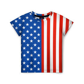 Детская футболка 3D с принтом Американский Флаг в Курске, 100% гипоаллергенный полиэфир | прямой крой, круглый вырез горловины, длина до линии бедер, чуть спущенное плечо, ткань немного тянется | америка | вашингтон | звезды | патриот | сша | трамп | триколор
