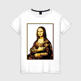 Женская футболка хлопок с принтом Fuck from Mona Lisa в Курске, 100% хлопок | прямой крой, круглый вырез горловины, длина до линии бедер, слегка спущенное плечо | женщина | искусство | картина | лиза | мона | палец