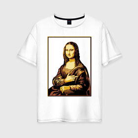 Женская футболка хлопок Oversize с принтом Fuck from Mona Lisa в Курске, 100% хлопок | свободный крой, круглый ворот, спущенный рукав, длина до линии бедер
 | женщина | искусство | картина | лиза | мона | палец